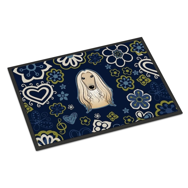 Carolines Treasures 24 x 36 in. Blue Flowers Afghan Hound Indoor or Outdoor Mat BB5095JMAT - main